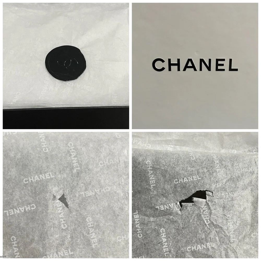 CHANEL White Black Box with Stuffing & Wrapping Paper